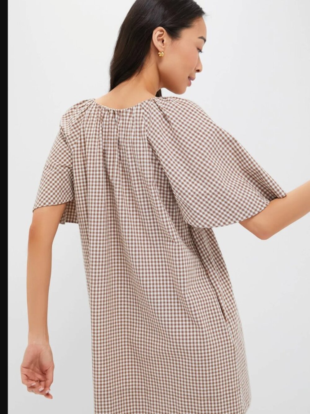 Tuckernuck Studio McGee Gingham Mini Finn Dress Cotton Brown Plaid Shift Large - Picture 16 of 16